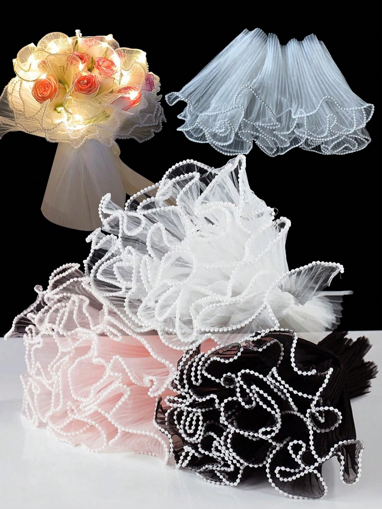 Florist Flower Supply - 4 yards faux parelrand bloemverpakkingsnetpapier, boeketverpakkingspapier